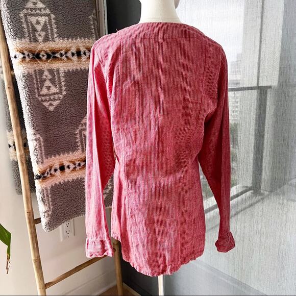 FLAX Red White Striped Long Sleeves Tunic Top Women’s Petite - Picture 4 of 8